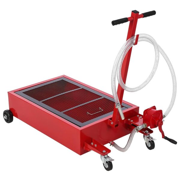 20 Gallon Oil Drain Pan Oil Drain Tank, 76L Low Profile Oil Drain Pan, Large Capacity Oil Change Pan with Manual Pump & T Foldable Hand and Wheels, 8FT Hose Oil Drain Cart for...