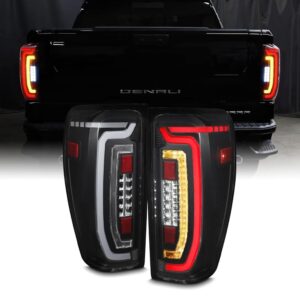 AKKON - Fit 2019-2024 GMC Sierra 1500 Denali [Full LED] Tail Lights Brake Lamps [LED Version] Black Clear