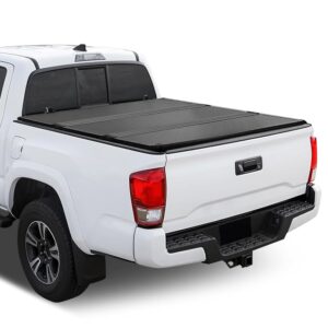 Auto Dynasty Hard Tri-Fold Truck Bed Tonneau Cover Compatible with 2016-2024 Toyota Tacoma 6Ft Bed, Black Powdercoated Hard FRP