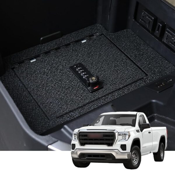 Center Console Safe Vault - KEREN Console Gun Safe Box Compatible with Chevy Silverado 1500/GMC Sierra 1500 2023-2025, GMC 2500 2023-2025, 4-Digit Combination Lock with Key