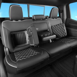 Custom Fit Chevy Silverado & GMC Sierra Seat Covers with Faux Leather for 2019 2020 2021 2022 2023 2024 Chevy Silverado & GMC Sierra 1500&2020-2024 2500HD 3500HD(Black with...