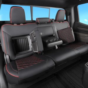 Custom Fit Silverado & GMC Sierra Seat Covers with Faux Leather for 2019 2020 2021 2022 2023 2024 Chevy Silverado & GMC Sierra 1500 &2020-2024 2500HD 3500HD(Black with Red Trim,...