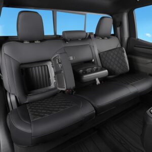 Custom Fit Silverado & GMC Sierra Seat Covers with Faux Leather for 2019 2020 2021 2022 2023 2024 Chevy Silverado & GMC Sierra 1500 & 2020-2024 2500HD 3500HD (Black with Black,...