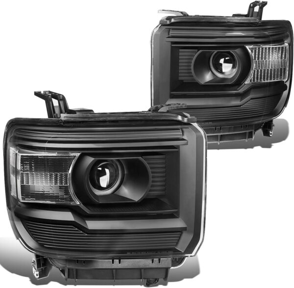 DNA Motoring HL-OH-GMCS14-BK-CL1 Black Housing Clear Side Projector Headlight [For 14-17 GMC Sierra ]