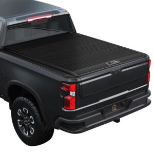 ONINE Retractable Hard Tonneau Cover Custom fit 2019-2025 Chevy Silverado/GMC Sierra 1500 5.8ft Truck Bed (69.9”), Aluminum Matte Black, Compatible for Crossbar and Cargo Racks.