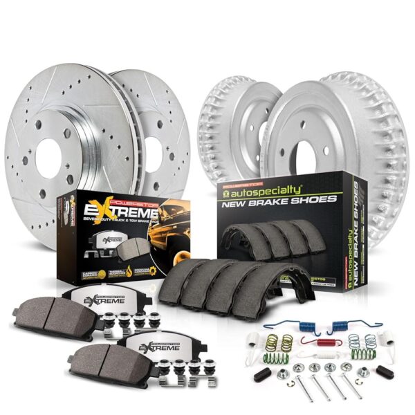 Power Stop Brake Kit For 2005-2022 Toyota Tacoma [6 Lug Models] - Front and Rear Truck & Tow, Carbon-Fiber Ceramic Brake Pads and Drilled and Slotted Rotors and Brake Shoes...