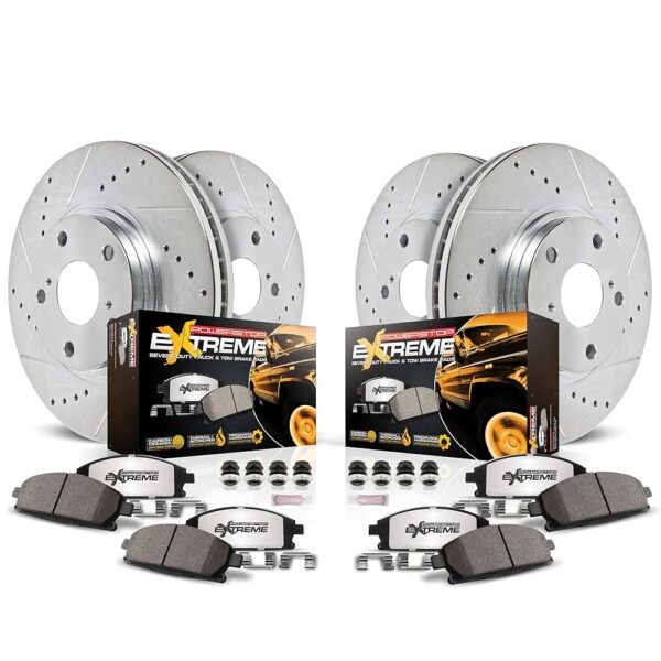 Power Stop Brake Kit For 2015-2020 Chevy Colorado GMC Canyon 6 Lug - Front and Rear Z36 Truck & Tow Carbon Fiber Ceramic Brake Pads and Drilled and Slotted Brake Rotors, K7228-36