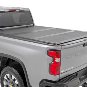 Rough Country Hard Tri-Fold Flip Up Truck Bed Tonneau Cover for Chevy Silverado/GMC Sierra 2500HD/3500HD (2020-2024) - Fits 6'9 Bed