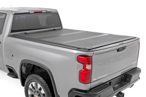 Rough Country Hard Tri-Fold Flip Up Truck Bed Tonneau Cover for Chevy Silverado/GMC Sierra 2500HD/3500HD (2020-2024) - Fits 6'9 Bed