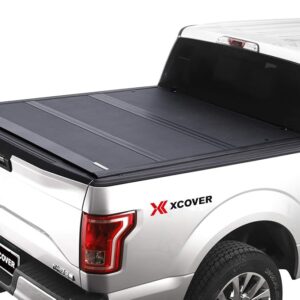 Xcover Low Profile Hard Folding Truck Bed Tonneau Cover, Compatible with 2014-2018 Chevy Silverado/GMC Sierra 1500 Pickup 5.8 Ft Bed