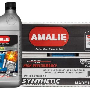 AMALIE Pro High Performance Synthetic Blend 5W-20 Motor Oil (160-75646-56) 1 Quart Bottle, Pack of 12