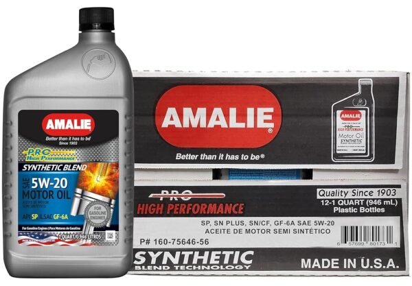 AMALIE Pro High Performance Synthetic Blend 5W-20 Motor Oil (160-75646-56) 1 Quart Bottle, Pack of 12