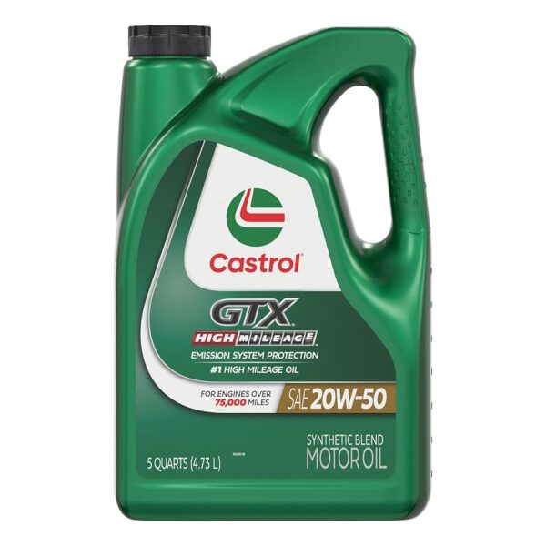 Castrol GTX High Mileage 20W-50 Synthetic Blend Motor Oil, 5 Quarts