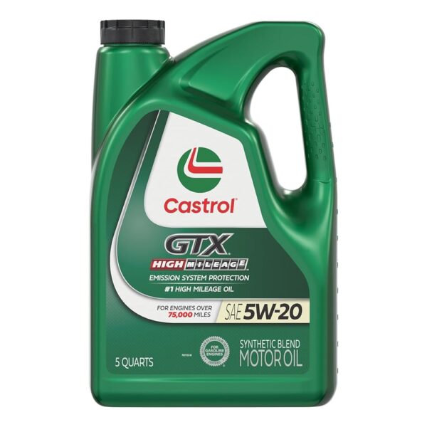 Castrol GTX High Mileage 5W-20 Synthetic Blend Motor Oil, 5 Quarts