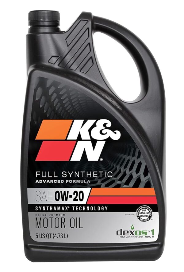 K&N Motor Oil: 0W-20 Synthetic Engine Oil: Premium Protection, High Mileage, 5 Quarts