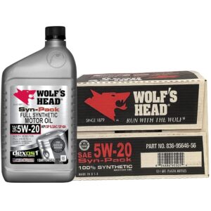 Wolf's Head dexos1 Full Synthetic 5W-20 Motor Oil (836-95646-56) 1 Quart Bottle, Pack of 12